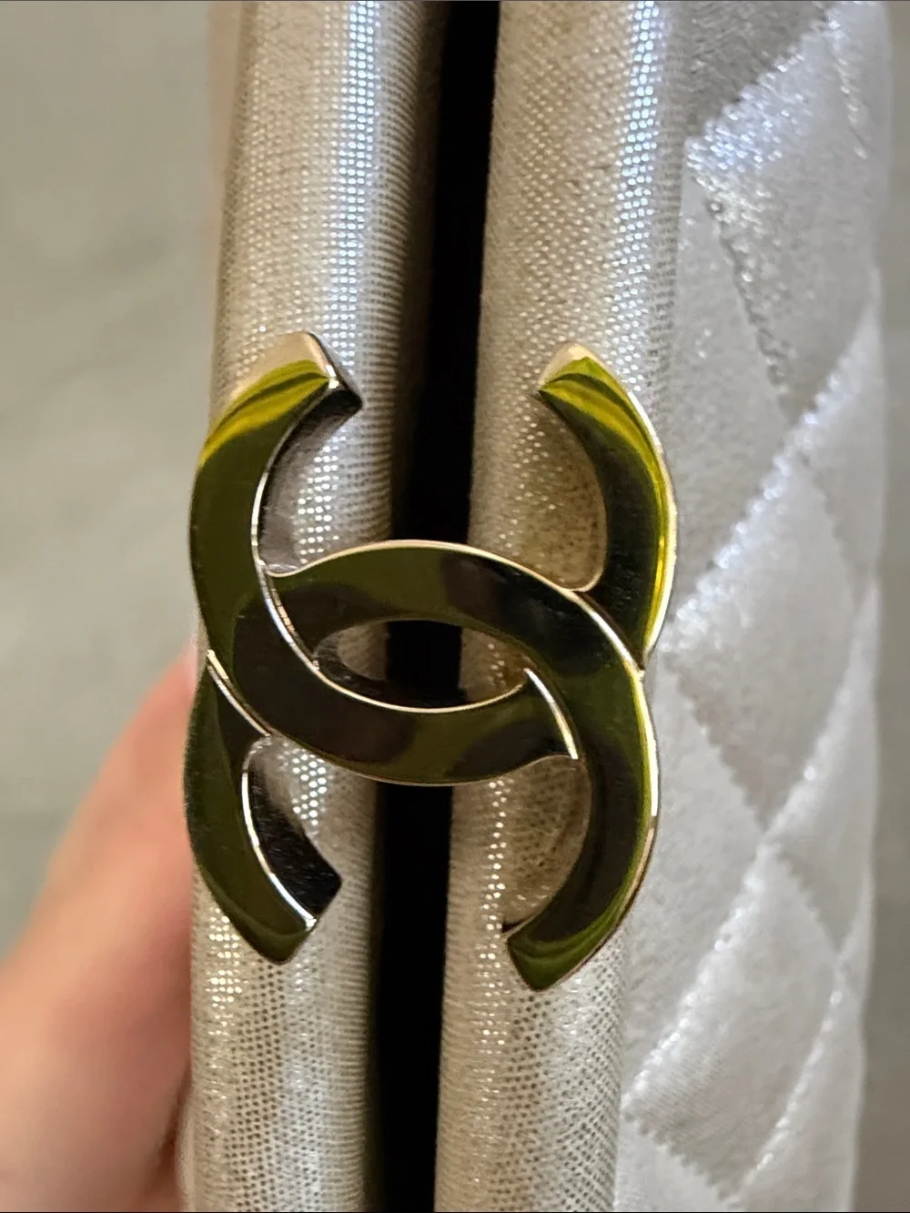 Chanel 12C Iridescent Light Gold Quilted Calfskin Timeless Kisslock CC Clutch